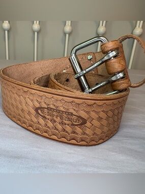 McGuire-Nicholas Embossed Leather Belt Double Prong Buckle Made Mexico